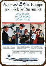 1960 PAN AM Airline Jet Pilot & Stewardess Vn-Look DECORATIVE REPLICA METAL SIGN picture