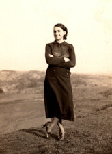 RPPC Young Happy Lady Full of Life Legs Crossed VINTAGE Postcard AZO 1925-40s picture