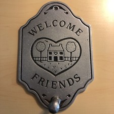 WELCOME FRIENDS Sign Cottage Core Single Hook  Metal Home Decor Key Holder House picture