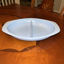 Vintage Pyrex Azurite Bluebelle Blue Bell 1063 1.5 Qt Divided Casserole Dish  picture