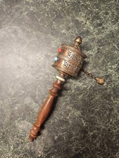 READ Vintage Tibetian Prayer Wheel Budhism Scroll Mantra Wisdom Karma Copper picture