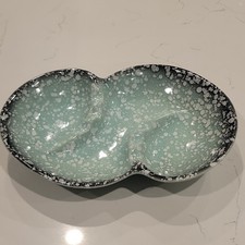 Vintage Mid Century Ceramic Ashtray USA 1025 Turquoise Splatter Glaze MCM Atomic picture