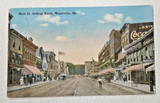 Early Vintage Postcard Waterville ME~Main St Looking North~Signs, 99-121 Main picture