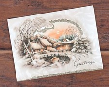 VTG 1950s Christmas Greeting Card Whittier Snow-Bound Die Cut Foil Winter Scene picture