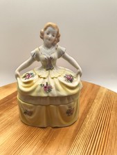 Vtg Lefton Porcelain Southern Belle Powder Jar Trinket Box 3-Pc Tray Empire... picture