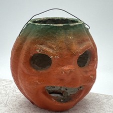 Antique 1930s–50s Paper Mache Halloween Pumpkin 4