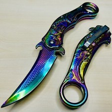 9”Rainbow CSGO Dragon Tactical Karambit Assisted Open Blade Folding Pocket Knife picture