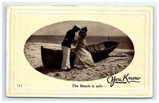 Postcard Couple Romance Boat The Beach is Soft You Know Sailor Man Woman Big Hat picture