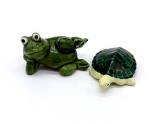Vtg. Cute Ceramic Frog & Turtle Figurines Hand-Painted Green Miniatures 2