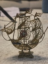 Vintage Portuguese Filigree Caravel Ship Sculpture-Azores Nautical Art picture