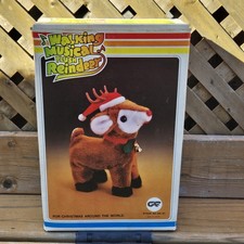 Vintage Christmas Musical Plush Rudolph Reindeer Animated Walking With Box picture