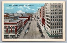 Oklahoma City OK North Broadway Street Old Cars Bird's Eye View Postcard Vtg D12 picture