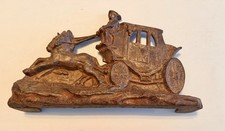 Antique Cast Iron Doorstop 12X7.5X2 Brown 2 Horse Stage Coach With Driver picture