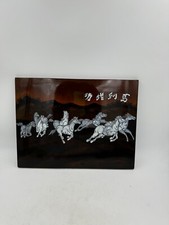 Vtg Vietnamese Lacquer Horse Wooden Backed Picture 15