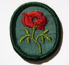 Vintage Oval 1960-1974 Girl Scout RED ROSE TROOP CREST Flower Badge ID Patch picture
