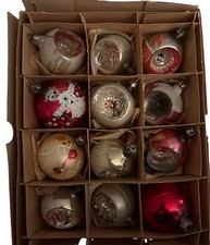   Rare 12 antique glass feather tree Xmas ornaments  indents  picture