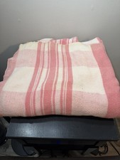 Vintage 1930's / 40's DOUBLE  LENGTH Pink checks stripes CAMP BLANKET 70 X 144 picture