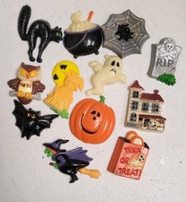 Vintage Set Of 12 Halloween Refrigerator Magnets JSNY Cat Witch Ghost Pumpkin picture