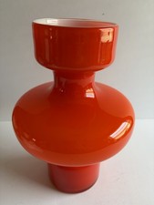 West Elm Holmegaard Kastrup Midcentury Modern Orange Hooped Glass Vase Scandinav picture