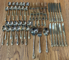 WM Rogers & Son Enchanted Rose Gold Plated 50pc Flatware Set for 11 Vintage picture