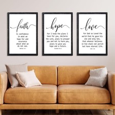 Faith Hope and Love Bible Verses Wall Decor 16x11 Inch Wood Framed Set of 3 picture
