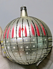 VTG Glass Glitter Ribbed ATOMIC Spikes Pictured BALL Christmas Ornament Poland picture
