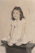 STAINED 1940s Girl Child Classic Studio Portrait Childhood Centered Formal Pose picture