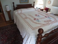 Mid-Century Mod FLORAL & SWIRL Cotton CHENILLE BEDSPREAD - 88