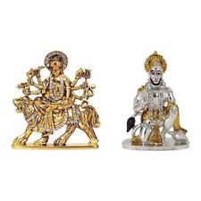 Metal Goddess Durga Devi & Lord Hanuman Statue Car Dashboard Pack Of 2 Pcs picture