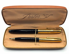 Vintage Parker 51 Fountain Pen Pencil Set 1/10 12K Gold Filled Caps Case Tested picture