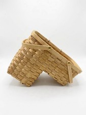 Vintage Stair Step Basket Staircase Storage Handles Farmhouse Woven Cottagecore picture