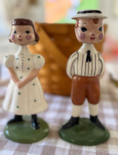 Vintage Hand-Painted Glazed Ceramic Boy & Girl Figurines Set of 2 bobbleheads picture