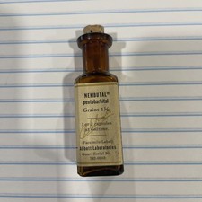 Vintage Abbott Nembutal pentobarbital empty bottle, rare pharmacy medication picture
