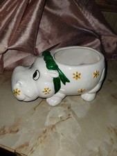 1960s Vintage White Ceramic Hippo Planter Japan picture