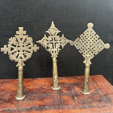 Set of 3 Vintage Ethiopian Orthodox Handheld Processional Crosses Coptic picture
