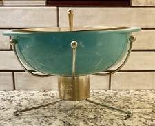 HTF UFO Pyrex casserole with gold lid and cradle, complete excellent condition  picture