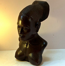 Vintage African Ebony Wood Bust Female Hand Carved Heavy Solid Timber 7lb 3oz picture