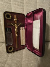 vtg traveling mass kit/last rites set Religious Holy Water, Catholic  Cross Rare picture