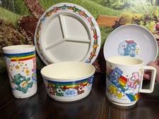 Vintage 1983 Care Bears Plastic Melamine Dishes Plate Bowl LOT Cup Mug Bowls + picture