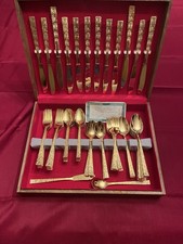 VTG 24k Electroplated 74 Piece Flatwear Set “Carlotta” Lifetime Cutlery picture