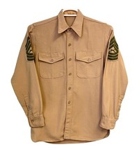Vintage WWII US Army Khaki Wool Shirt Identified Named J M J Kohn picture