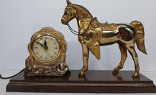 GORGEOUS 1950S UNITED CLOCK CO. BRONZE HORSE ELECTRIC CLOCK COWBOY WESTERN WORKS picture