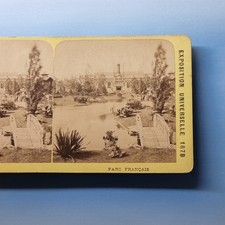 Great Exhibition Stereoview C1878 Real Photo France Parc Francais Lake Bridge picture
