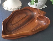 Vintage  Blair's Hawaii Wooden Hand Carved  Leaf Shaped Bowl Signed  picture