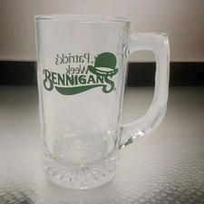 VTG Bennigan's Bar & Grill St Patrick's Week 1984 Glass Beer Mug Handle Irish picture