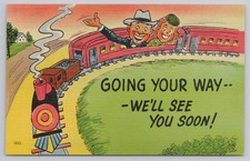 Postcard Humor, Comic, Couple on a Train, Going Your Way, See You Soon A14275 picture