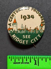 Vintage 1934 Midget City Pinback Pin picture