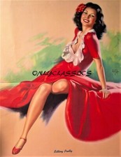Earl Moran 1946 Brown & Bigelow PinUp Print Sexy Raven Beauty is Sitting Pretty picture