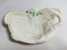Vtg Irish Belleek Harp Shamrock Butter Plate Dish Irish Porcelain Blue 2nd Mark picture