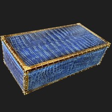 PolyResin Alligator Statement Box Blue Desk Vanity Decorative Jewelry Centerpie picture